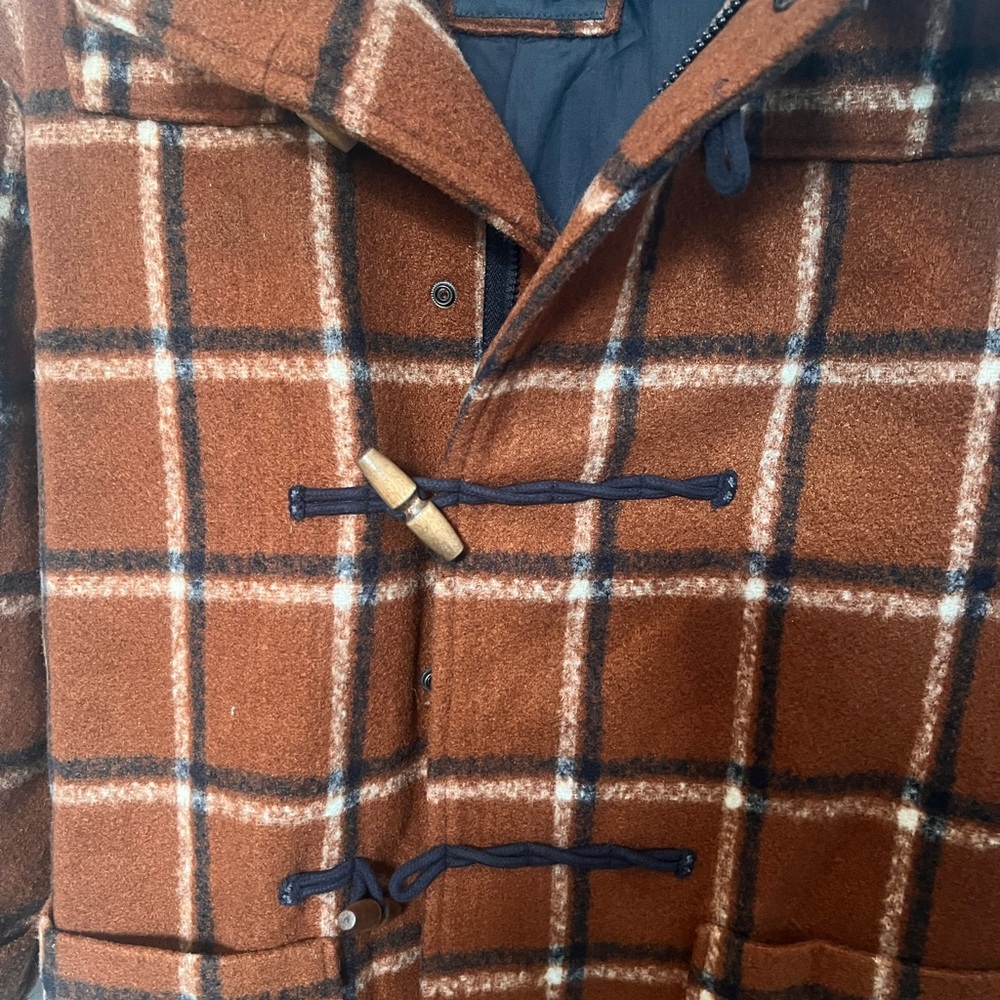 Pull&Bear Rust Brown Plaid Toggle Coat - image 2